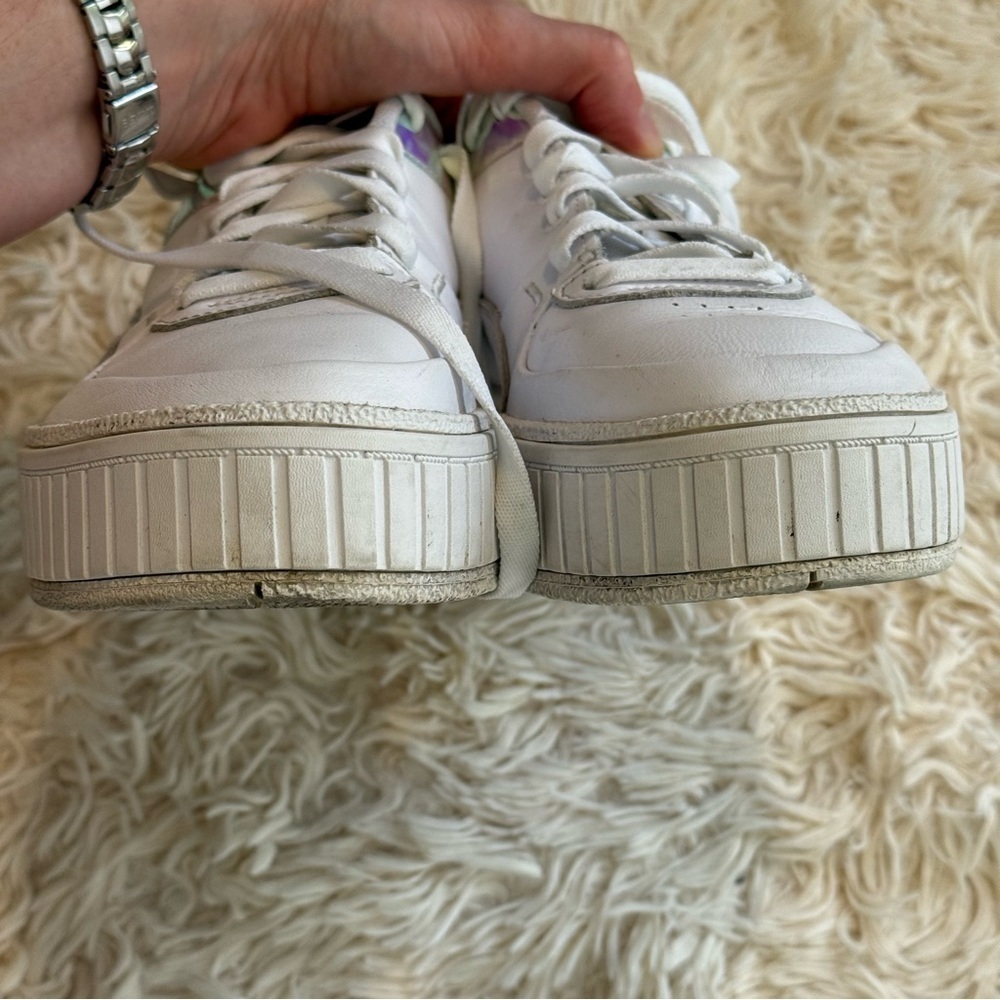 PUMA Cali sports glow Women’s White Leather Sneakers Holographic Detail Size 8 - Picture 6 of 9